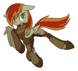 Size: 1340x1219 | Tagged: safe, artist:wishdreamstar, oc, oc only, oc:bracer, pegasus, pony, armor, commission, emw:mmmm, eye clipping through hair, leather armor, pegasus oc, simple background, solo, transparent background, wings