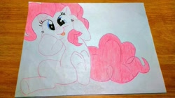 Size: 2080x1172 | Tagged: safe, artist:raindasher14, pinkie pie, earth pony, pony, g4, female, photo, solo, squishy cheeks, tongue out, traditional art