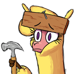 Size: 1080x1080 | Tagged: safe, artist:hitsuji, paprika (tfh), alpaca, them's fightin' herds, community related, female, hammer, male, meme, my pretty seahorse, pain, patrick star, simple background, solo, spongebob reference, spongebob squarepants, transparent background, wood