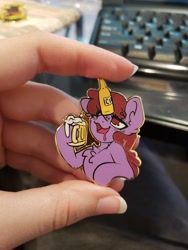 Size: 4032x3024 | Tagged: safe, artist:ruef, berry punch, berryshine, earth pony, pony, g4, cider, drunk, enamel pin