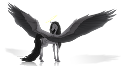 Size: 2200x1200 | Tagged: safe, artist:dementra369, oc, oc only, oc:luminor, pegasus, pony, dock, halo, large wings, long hair, male, ponified, simple background, solo, spread wings, stallion, thin, white background, wings