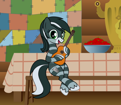 Size: 4080x3562 | Tagged: safe, artist:scadl, oc, oc only, earth pony, pony, apple, crossover, cyrillic, food, guitar, high res, matroskin, musical instrument, ponified, rule 63, russian, russian animation, samovar, show accurate, solo, winter in prostokvashino