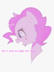 Size: 768x1024 | Tagged: safe, artist:destroyer_aky, pinkie pie, earth pony, pony, g4, bust, chromatic aberration, crying, female, mare, open mouth, sad, simple background, solo, white background