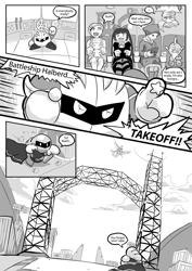 Size: 800x1132 | Tagged: safe, artist:triple-q, spike, angel, dragon, human, g4, anarchy stocking, clothes, comic, female, food, hungry, kirby (series), male, meta knight, monochrome, panty and stocking with garterbelt, peanuts, sheik, the legend of zelda