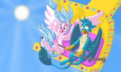 Size: 1920x1152 | Tagged: safe, artist:shaslan, gallus, silverstream, griffon, hippogriff, g4, adorable distress, commission, cute, diastreamies, fear, gallabetes, open mouth, pony on earth, roller coaster, screaming, varying degrees of amusement