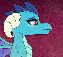 Size: 2436x2198 | Tagged: safe, artist:llametsul, princess ember, dragon, g4, blushing, bust, dragoness, embers, eyeshadow, female, high res, horn, looking away, makeup, profile, solo
