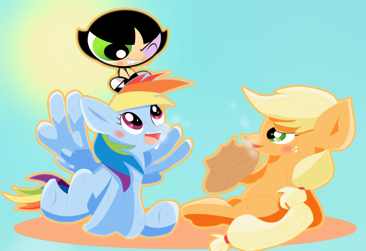 2410007 Safe Artistj5ajj Applejack Rainbow Dash Buttercup Powerpuff Girls Crossover 