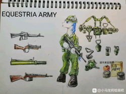 Size: 720x540 | Tagged: safe, artist:eds233, oc, oc only, earth pony, pony, assault rifle, chinese, fanfic art, grenade, grenade launcher, gun, helmet, m14, m16, m72, m79, military, military uniform, rifle, rocket launcher, smoke grenade, solo, standing, vietnam war, weapon