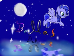 Size: 1080x810 | Tagged: safe, artist:bellas.den, oc, oc only, oc:jewel, pegasus, pony, female, flying, full moon, mare, moon, night, pegasus oc, reflection, smiling, solo, stars, wings