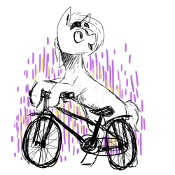 Size: 1280x1280 | Tagged: safe, artist:madkadd, oc, oc only, pony, unicorn, bicycle, bipedal, deviantart watermark, horn, looking back, obtrusive watermark, open mouth, sketch, smiling, solo, unicorn oc, watermark