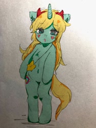 Size: 768x1024 | Tagged: dead source, safe, artist:raimugi____, unicorn, semi-anthro, g4, arm hooves, belly button, cute, ponified, solo, star butterfly, star vs the forces of evil