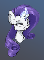 Size: 1100x1500 | Tagged: safe, artist:coldtrail, rarity, pony, unicorn, g4, colored sketch, female, glowing horn, horn, lidded eyes, mare, simple background, solo