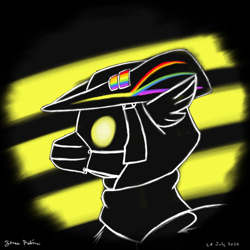 Size: 1000x1000 | Tagged: safe, artist:rockhoppr3, oc, oc only, hippogriff, glowing eyes, hat, hood, mask, solo, tricorne