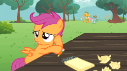 Size: 1920x1080 | Tagged: safe, screencap, scootaloo, snails, snips, pegasus, pony, unicorn, g4, ponyville confidential, season 2, animated, bubblegum, colt, female, filly, food, gum, male, paper, pencil, shaved, sitting, sound, stuck together, tree, webm