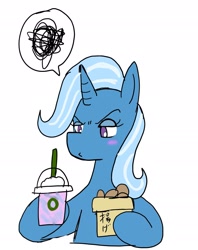 Size: 1761x2220 | Tagged: safe, artist:omegapony16, trixie, pony, unicorn, g4, angry, blushing, digital art, female, frappuccino, japanese, solo, unicorn frappuccino