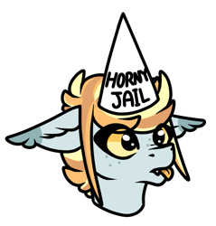Size: 623x652 | Tagged: safe, artist:catdork, oc, oc only, oc:monarch, bat pony, pony, :p, bat pony oc, bat wings, cute, dunce hat, hat, horny jail, meme, simple background, solo, time out, tongue out, transparent background, wings