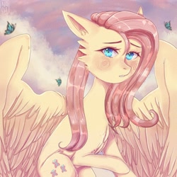 Size: 1000x1000 | Tagged: safe, artist:nabii.png, fluttershy, butterfly, pegasus, pony, g4, cloud, female, mare, solo