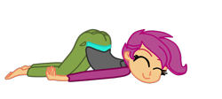 Size: 2484x1112 | Tagged: safe, artist:gmaplay, scootaloo, equestria girls, g4, ass, butt, face down ass up, female, mimir, scootabutt, simple background, sleeping, solo, transparent background