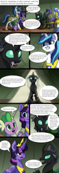 Size: 1036x3000 | Tagged: safe, artist:aschenstern, shining armor, spike, thorax, twilight sparkle, alicorn, changeling, dragon, pegasus, pony, unicorn, comic:flurry and stag, g4, comic, female, implied murder, male, mare, royal guard, spear, stallion, twilight sparkle (alicorn), weapon