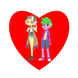Size: 800x800 | Tagged: safe, artist:thecheeseburger, artist:whalepornoz, edit, spike, vignette valencia, equestria girls, g4, duo, heart, human spike, peace sign, shipping, shipping heart, vignespike