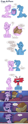 Size: 1608x7114 | Tagged: safe, artist:saturdaymorningproj, feather bangs, starlight glimmer, trixie, pony, unicorn, g4, annoyed, cardboard wings, comic, crack shipping, dream, fake wings, female, foster's home for imaginary friends, gift wrapped, implied lesbian, implied shipping, implied startrix, magic, male, nightmare, shipping, sleeping, straight, telekinesis, wilt (foster's home for imaginary friends)