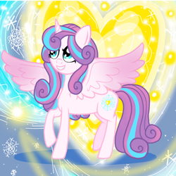 Size: 800x800 | Tagged: safe, artist:php185, princess flurry heart, alicorn, pony, g4, abstract background, adult, female, glowing, heart, magic, older, older flurry heart, snow, solo, spell, wings