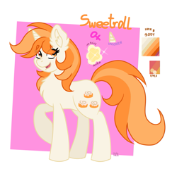 Size: 1033x1064 | Tagged: safe, artist:dreamy990, oc, oc only, oc:sweetroll, pony, unicorn, female, mare, reference sheet, solo