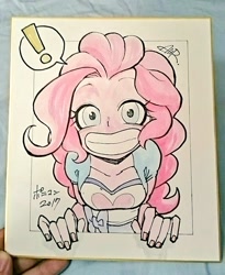Size: 698x851 | Tagged: safe, artist:ahiru_7, pinkie pie, equestria girls, g4, female, japanese, smiling, solo, traditional art, watercolor painting