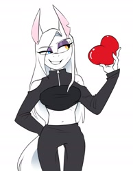 Size: 1246x1609 | Tagged: safe, artist:redxbacon, oc, oc only, oc:rubber bunny, anthro, belly button, clothes, heterochromia, midriff, short shirt, solo
