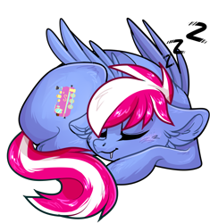 Size: 2288x2439 | Tagged: safe, artist:sherochan, oc, oc only, oc:steam loco, pegasus, pony, commission, cute, high res, male, pegasus oc, simple background, sleeping, solo, sticker, sticker pack, transparent background, wings, ych result
