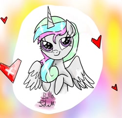 Size: 1080x1043 | Tagged: safe, artist:bellas.den, princess celestia, alicorn, pony, g4, bust, eyelashes, female, heart, mare, signature, smiling, solo, young celestia, younger