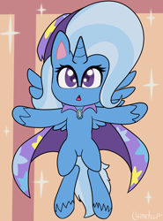 Size: 1492x2019 | Tagged: safe, artist:llametsul, trixie, alicorn, pony, friendship gems, g4.5, my little pony: pony life, alicornified, cape, clothes, colored pupils, female, hat, horn, looking at you, mare, race swap, solo, sparkles, stars, t pose, trixie's cape, trixie's hat, trixiecorn, unshorn fetlocks, wings