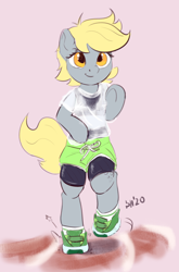 Size: 1710x2589 | Tagged: safe, artist:drafthoof, derpy hooves, pegasus, pony, g4, bipedal, clothes, running, shoes, shorts, solo, sports, underp
