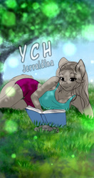 Size: 1080x2046 | Tagged: safe, human, pony, anthro, book, commission, furry, outdoors, reading, summer, your character here