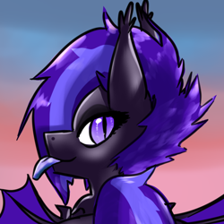 Size: 676x676 | Tagged: safe, artist:fluor1te, oc, oc only, oc:sterling ember, bat pony, pony, girly, looking at you, looking back, looking back at you, male, profile, solo, stallion, tongue out