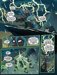 Size: 768x1024 | Tagged: safe, artist:tonyfleecs, idw, queen chrysalis, changeling, changeling queen, g4, spoiler:comic, spoiler:friendship in disguise, spoiler:friendship in disguise01, backfire, cloak, clothes, comic, female, imminent crossover, imminent invasion, lightning, this will not end well