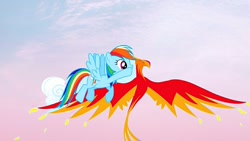 Size: 1280x720 | Tagged: safe, derpibooru exclusive, edit, edited screencap, editor:katy木土, screencap, philomena, rainbow dash, phoenix, a bird in the hoof, g4