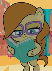 Size: 373x510 | Tagged: safe, screencap, caramel latte, earth pony, pony, cute-pocalypse meow, g4.5, my little pony: pony life, bipedal, female, glasses, library, mare, solo