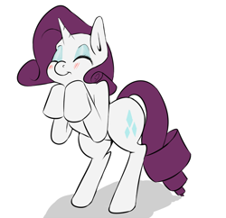 Size: 600x581 | Tagged: dead source, safe, artist:koportable, rarity, pony, unicorn, g4, bipedal, blushing, cute, eyes closed, female, mare, raribetes, rearing, simple background, smiling, solo, white background
