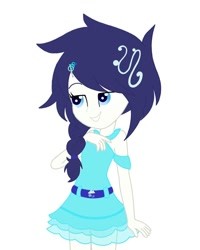Size: 1080x1350 | Tagged: safe, artist:rinbow_dah, oc, oc only, equestria girls, g4, bedroom eyes, clothes, female, grin, simple background, skirt, smiling, solo, white background