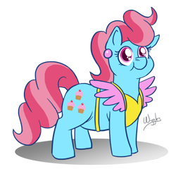 Size: 1000x1000 | Tagged: safe, artist:wiggles, cup cake, earth pony, pony, g4, :t, apron, chubby, clothes, cute, cute cake, ear piercing, female, mare, piercing, plump, simple background, smiling, solo, transparent background