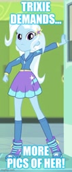 Size: 307x725 | Tagged: safe, edit, edited screencap, screencap, trixie, equestria girls, g4, caption, cropped, image macro, imgflip, meme, narcissism, talking in third person, text