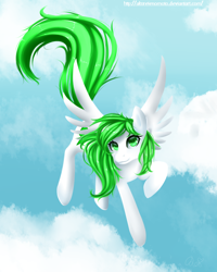 Size: 800x1000 | Tagged: safe, artist:fancyhatching, oc, oc only, oc:emerald thunder, pegasus, pony, cloud, flying, heaven, pegasus oc, solo, wings