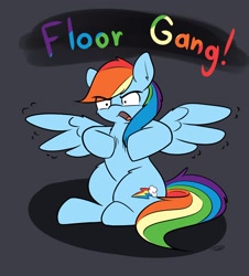 Size: 1576x1743 | Tagged: safe, artist:taurson, rainbow dash, pegasus, pony, g4, female, floor gang, pewdiepie, shaking, sitting, solo, spread wings, wings