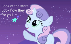 Size: 1170x720 | Tagged: safe, derpibooru exclusive, edit, edited screencap, editor:katy木土, screencap, sweetie belle, pony, g4, owl's well that ends well, coldplay, female, solo, song reference, yellow (coldplay song)