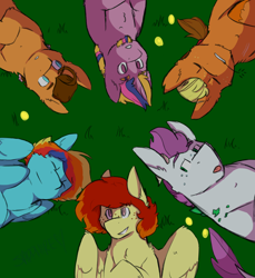 Size: 2200x2400 | Tagged: safe, artist:sapphireshy, oc, oc only, oc:arctic sunrise, oc:beryl gemstone, oc:flare shy, oc:latte punch, oc:pearl blast, oc:tumble, dracony, hybrid, pony, high res, interspecies offspring, next generation, offspring, overhead view, parent:applejack, parent:big macintosh, parent:caramel, parent:cheese sandwich, parent:flash sentry, parent:fluttershy, parent:pinkie pie, parent:rainbow dash, parent:rarity, parent:soarin', parent:spike, parent:twilight sparkle, parents:carajack, parents:cheesepie, parents:flashlight, parents:fluttermac, parents:soarindash, parents:sparity