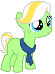 Size: 773x1032 | Tagged: safe, artist:incendiarymoth, oc, oc only, oc:pistachiprance, earth pony, pony, clothes, female, filly, magical gay spawn, offspring, parent:pistachio, parent:star tracker, scarf, simple background, solo, transparent background