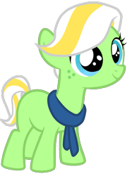 Size: 773x1032 | Tagged: safe, artist:incendiarymoth, oc, oc only, oc:pistachiprance, earth pony, pony, clothes, female, filly, magical gay spawn, offspring, parent:pistachio, parent:star tracker, parents:starachio, scarf, simple background, solo, transparent background