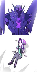 Size: 541x1031 | Tagged: safe, artist:elioo, starlight glimmer, human, equestria girls, g4, beanie, comic, crossover, dialogue, hat, soundwave, transformers, transformers prime