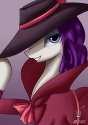 Size: 1240x1748 | Tagged: safe, artist:nire, rarity, pony, unicorn, g4, rarity investigates, bedroom eyes, clothes, detective rarity, female, hat, looking at you, mare, solo